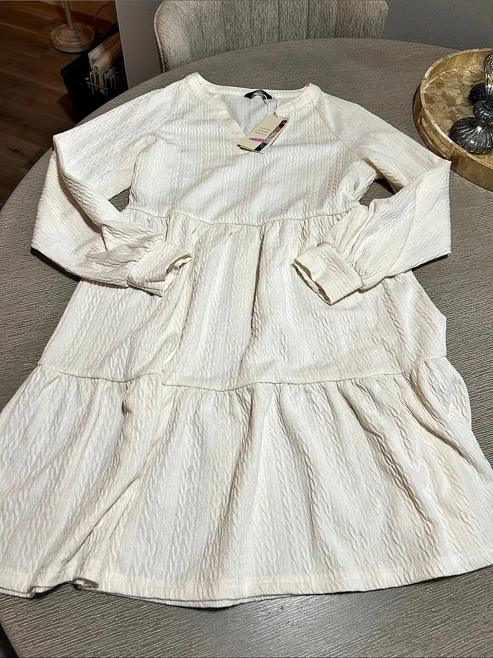 Dokotoo Textured Mini Dress in Cream NWT